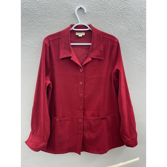 Womens Appleseeds Top Size Large Red Long Sleeve Button Up - Picture 1 of 16
